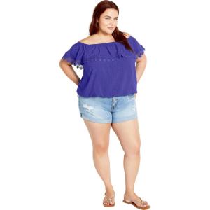 City Chic Plus Size Top, Spot Sara Top(Cobalt)