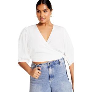 City Chic Plus Size Top, Tie Kiki Top(Ivory)