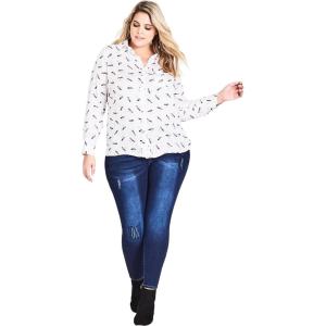 City Chic Womens Distressed Skinny Denim Jean(Mid Denim)