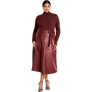 City Chic Women’s Plus Size Dress – Lola Mixed Media(Bordeaux)