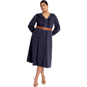 City Chic Women’s Plus Size Dress – Zoe Belted(Navy)