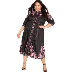 City Chic Women’s Plus Size Dress(Blk Patrice Border)