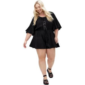 City Chic Women’s Plus Size Playsuit – Harlow Lace Embroidered(Black)