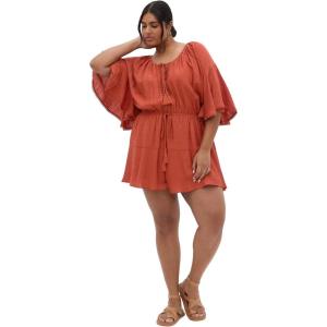 City Chic Women’s Plus Size Playsuit – Harlow Lace Embroidered(Ginger)
