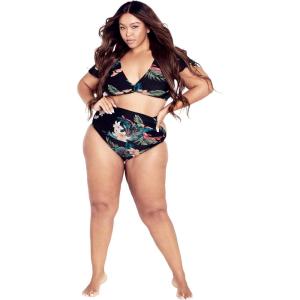 City Chic Women’s Plus Size Top – Ingrid Cap Sleeve Print(Black Ingrid Print)
