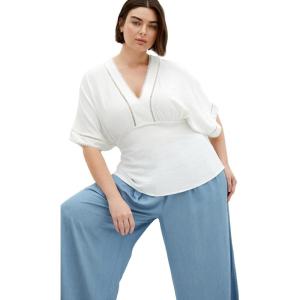 City Chic Women’s Plus Size Top – Island Sun V Neck Embroidered(Ivory)