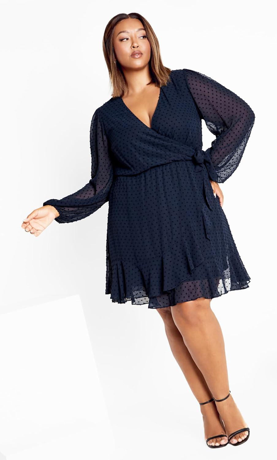 image:imageCity Chic Womens Dobby Ruffles DressTrue Navy
