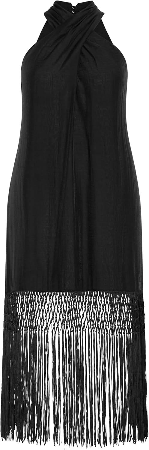 image:imageCity Chic Womens Plus Size Calypso Fringe DressBlack