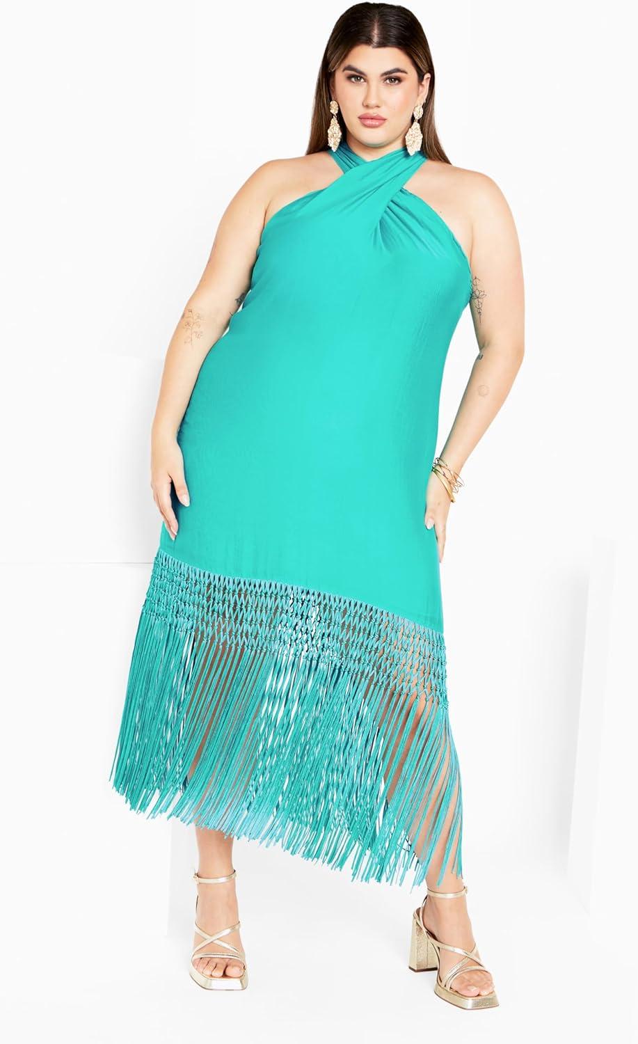 image:imageCity Chic Womens Plus Size Calypso Fringe DressLagoon