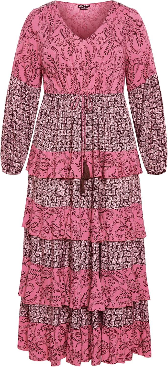 image:imageCity Chic Womens Plus Size Clementine Maxi DressPink Print