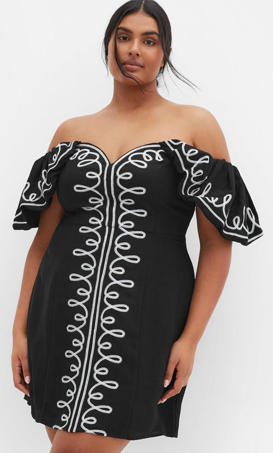 image:imageCity Chic Womens Plus Size Cocktail Dress Hana EmbroideredBlack