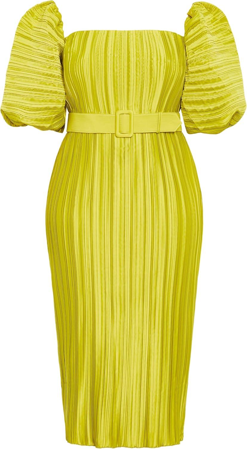 image:imageCity Chic Womens Plus Size Cocktail Dress Krista PleatChartreuse