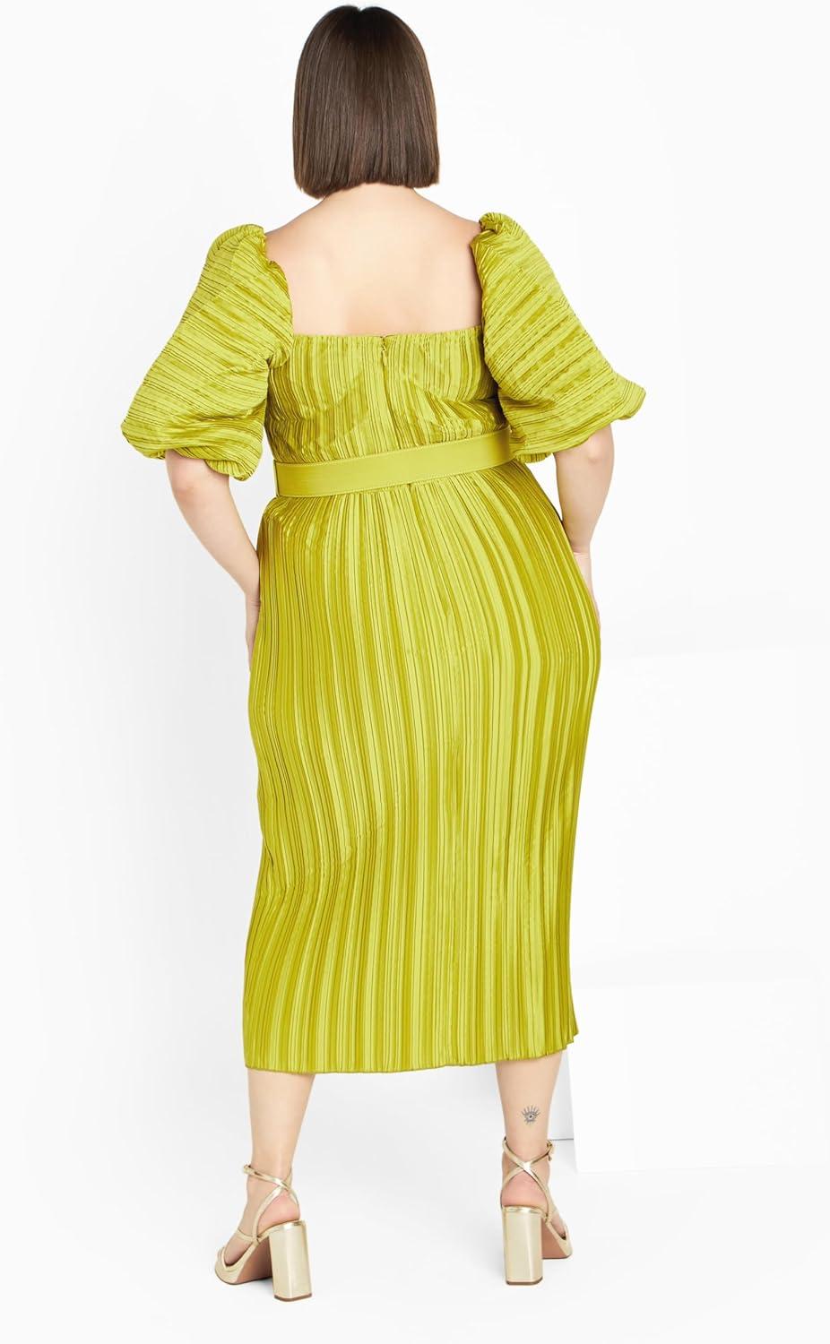 image:imageCity Chic Womens Plus Size Cocktail Dress Krista PleatChartreuse