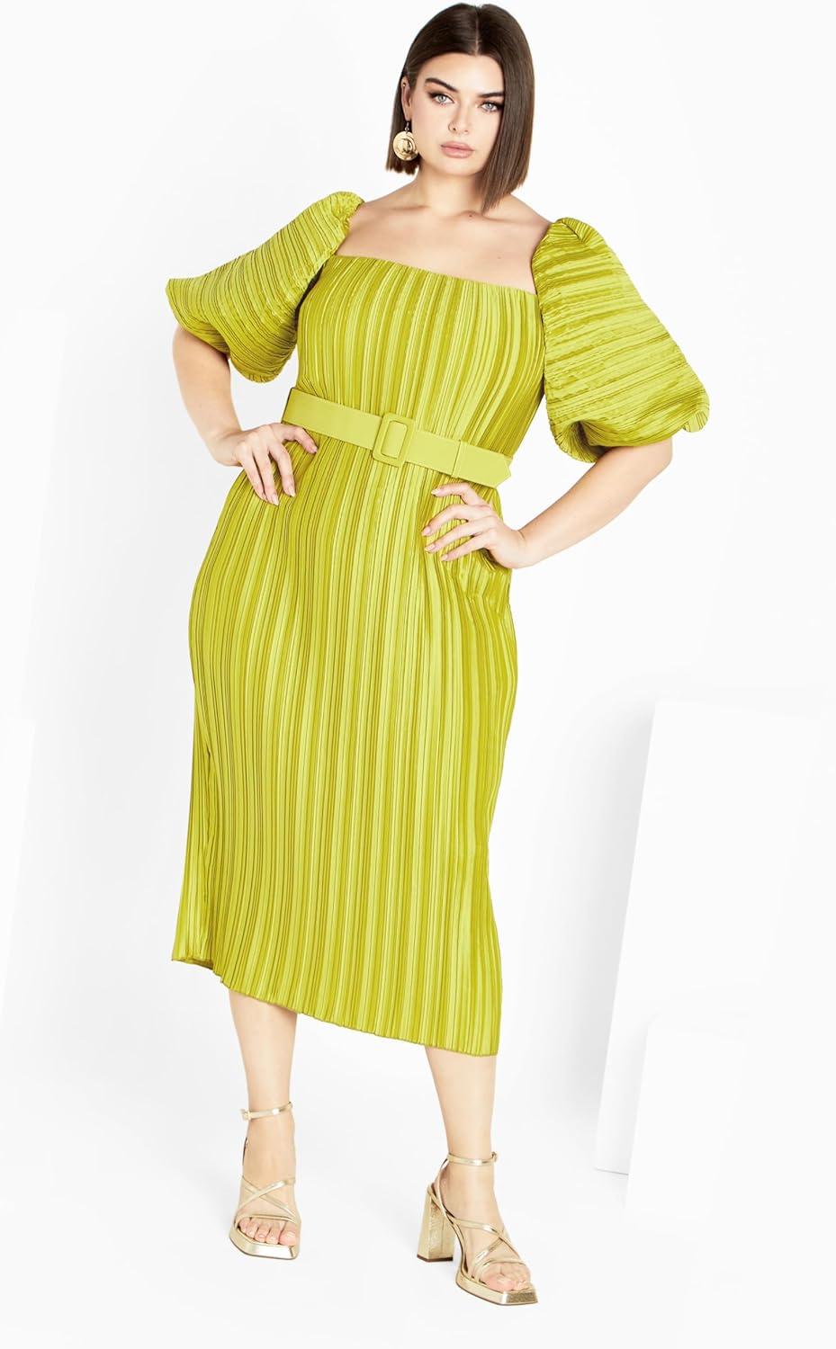 image:imageCity Chic Womens Plus Size Cocktail Dress Krista PleatChartreuse