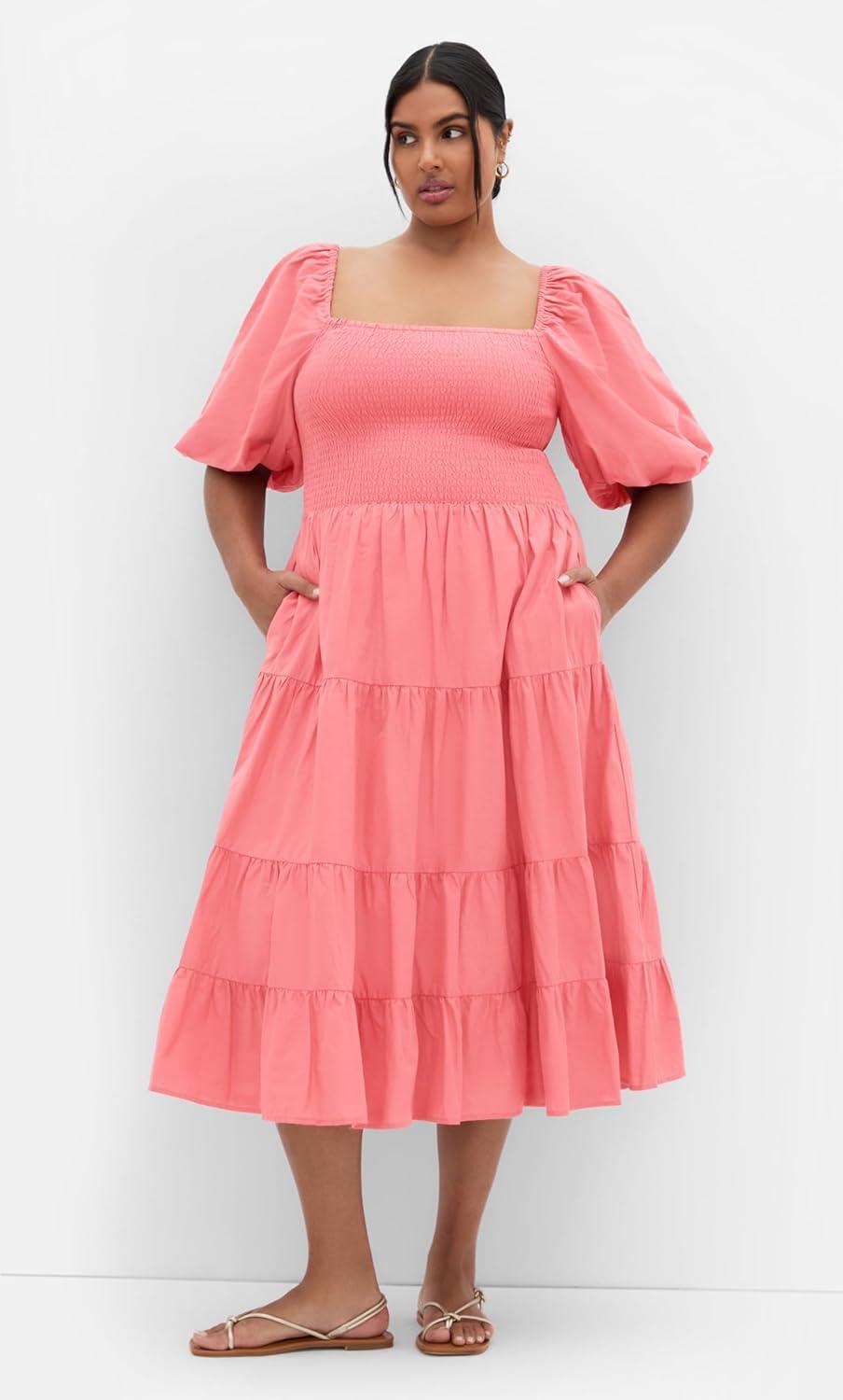 image:imageCity Chic Womens Plus Size Dress Ariella Puff Sleeve TierCinnamon