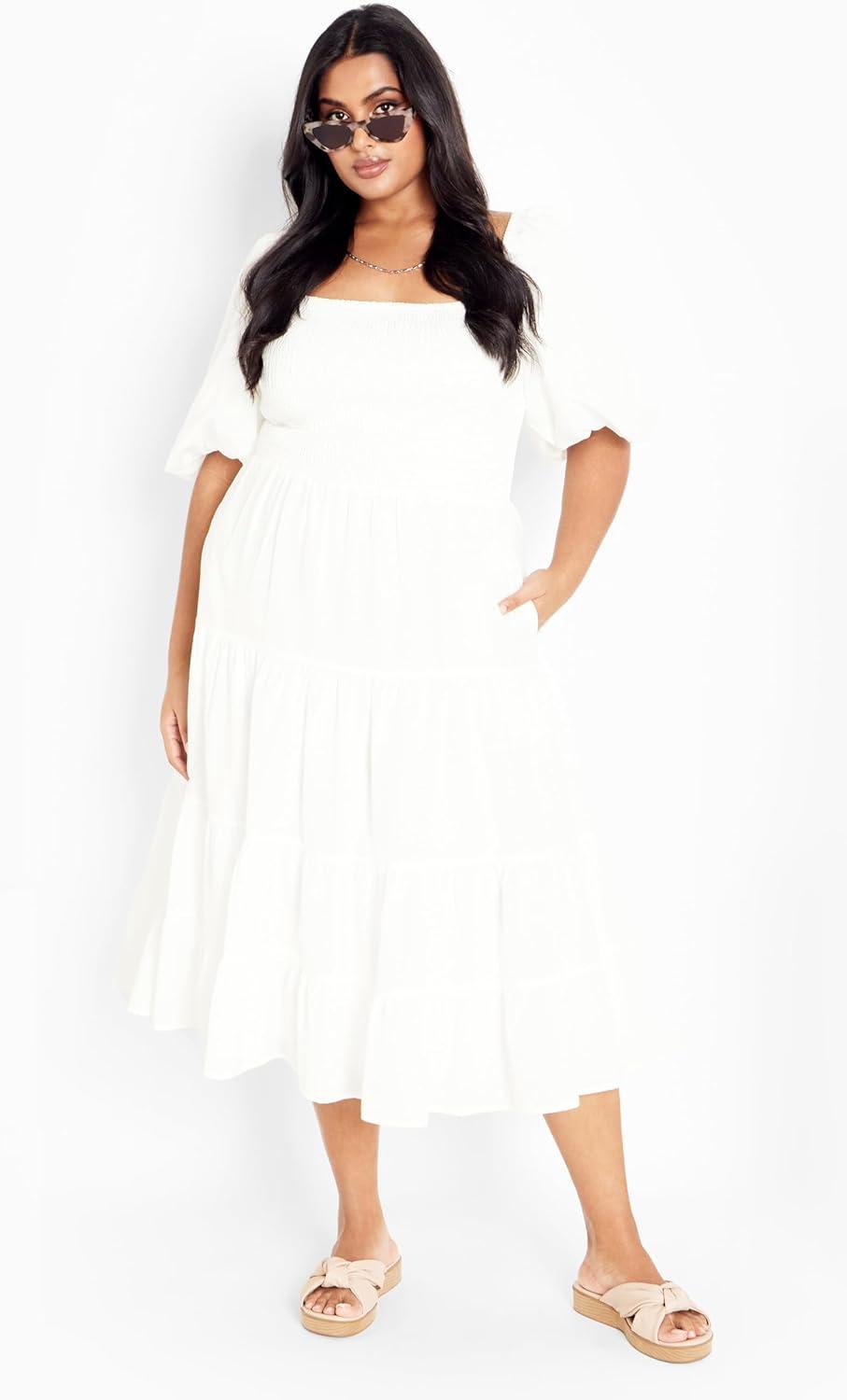 image:imageCity Chic Womens Plus Size Dress Ariella Puff Sleeve TierIvory