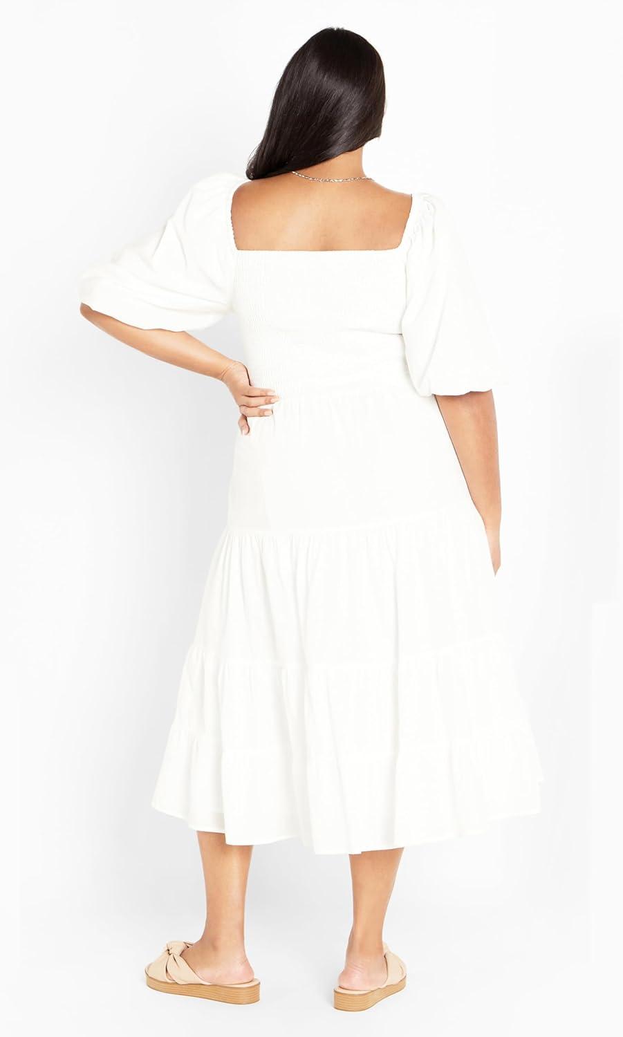 image:imageCity Chic Womens Plus Size Dress Ariella Puff Sleeve TierIvory