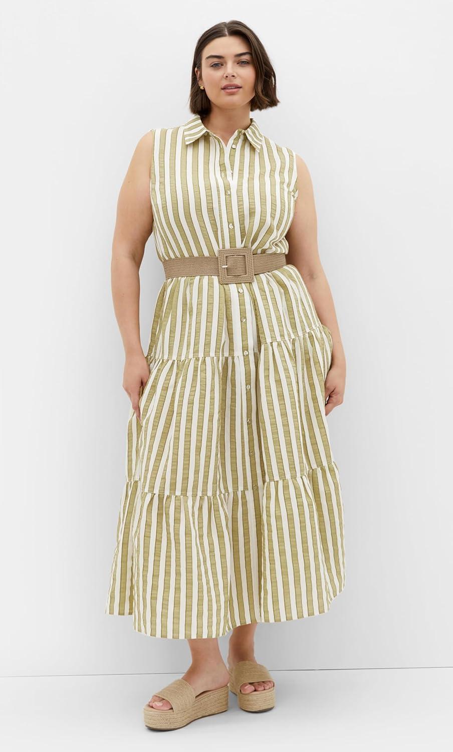 image:imageCity Chic Womens Plus Size Dress Clean LinesMoss Stripe