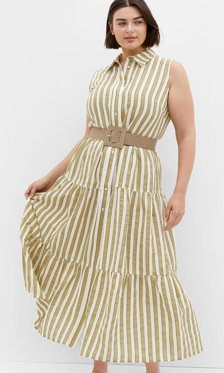 image:imageCity Chic Womens Plus Size Dress Clean LinesMoss Stripe