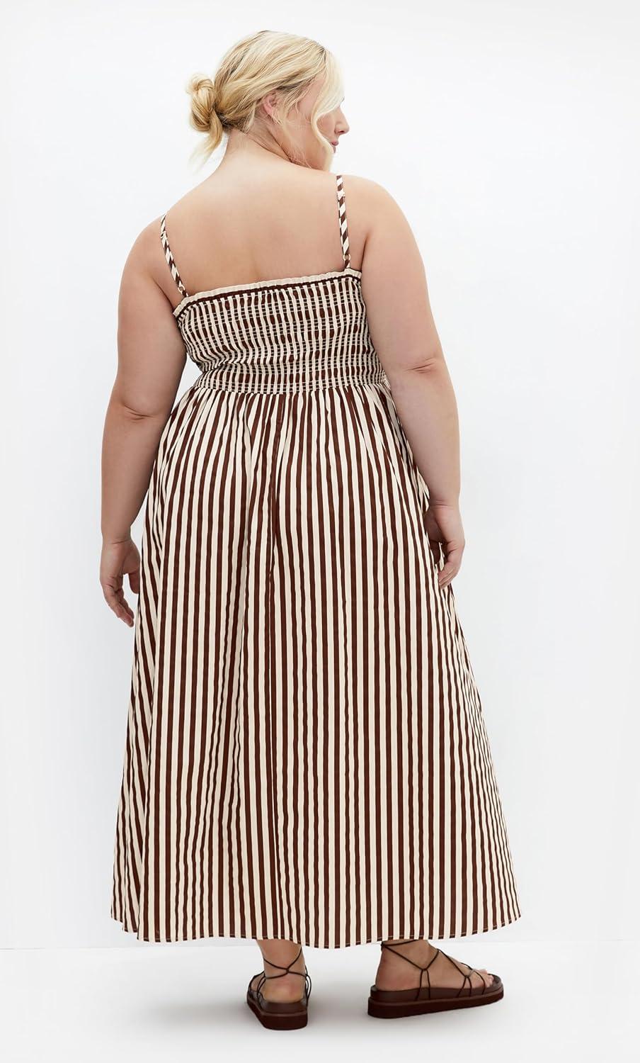 image:imageCity Chic Womens Plus Size Dress Jolie Print Shirred MaxiChoc Stripe