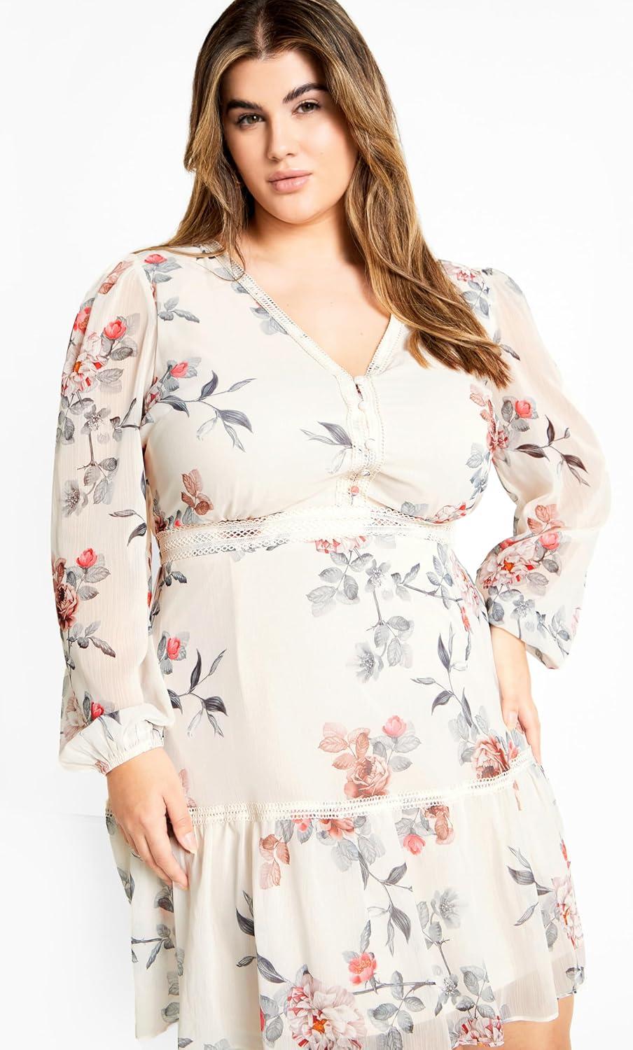 image:imageCity Chic Womens Plus Size Dress Kiki PrintSoft Posie Ivory