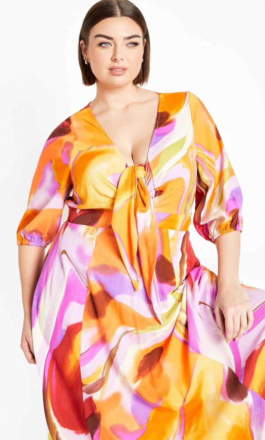 image:imageCity Chic Womens Plus Size Dress Swirl Tie PrintSummer Swirl