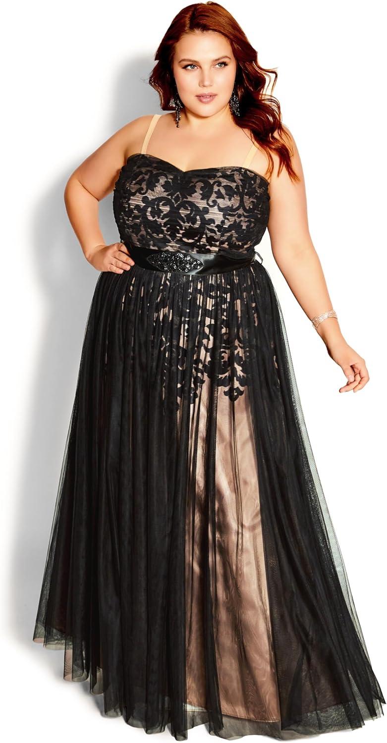 image:imageCity Chic Womens Plus Size Maxi Cocktail Dress Embroidered TulleBlack