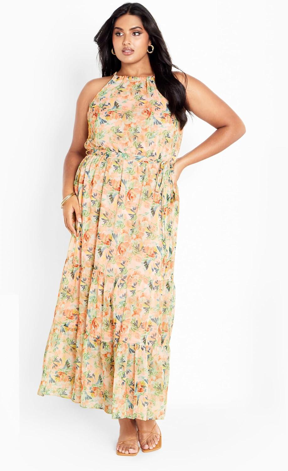 image:imageCity Chic Womens Plus Size Maxi Dress Callie Print TierMiami Mini