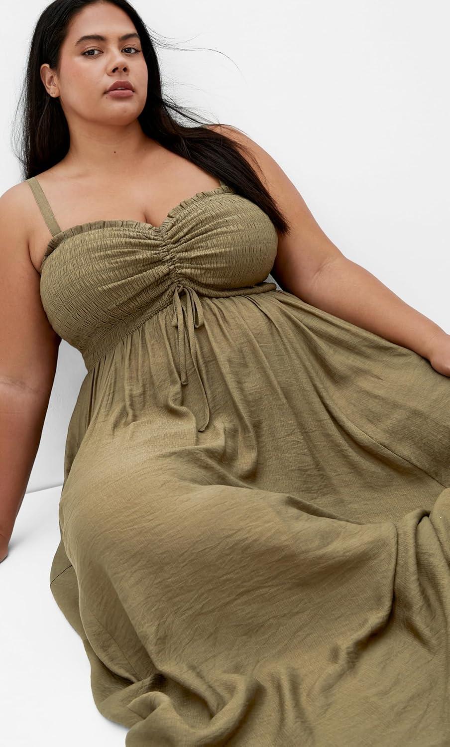 image:imageCity Chic Womens Plus Size Maxi Dress Maui ShirredKhaki