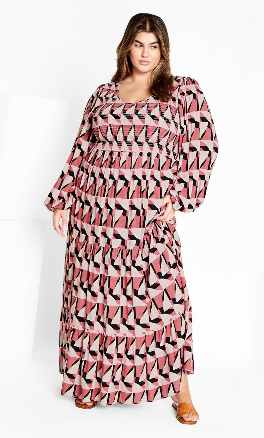 image:imageCity Chic Womens Plus Size Maxi Jayden Dress 16Geo Print