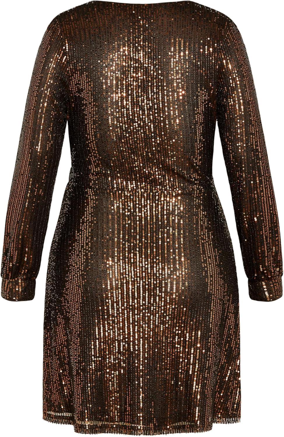 image:imageCity Chic Womens Plus Size Party Glow Wrap DressBronze