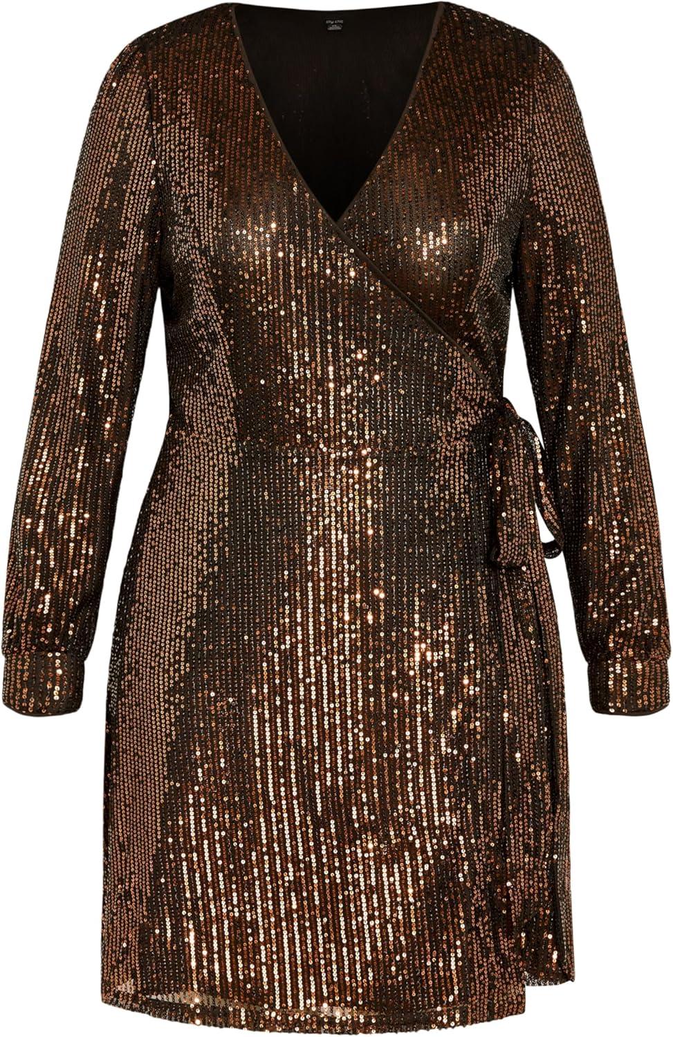 image:imageCity Chic Womens Plus Size Party Glow Wrap DressBronze
