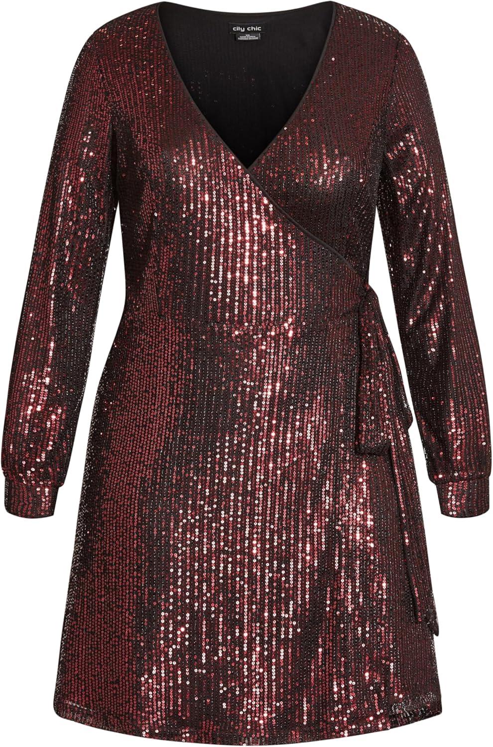 image:imageCity Chic Womens Plus Size Party Glow Wrap DressRuby
