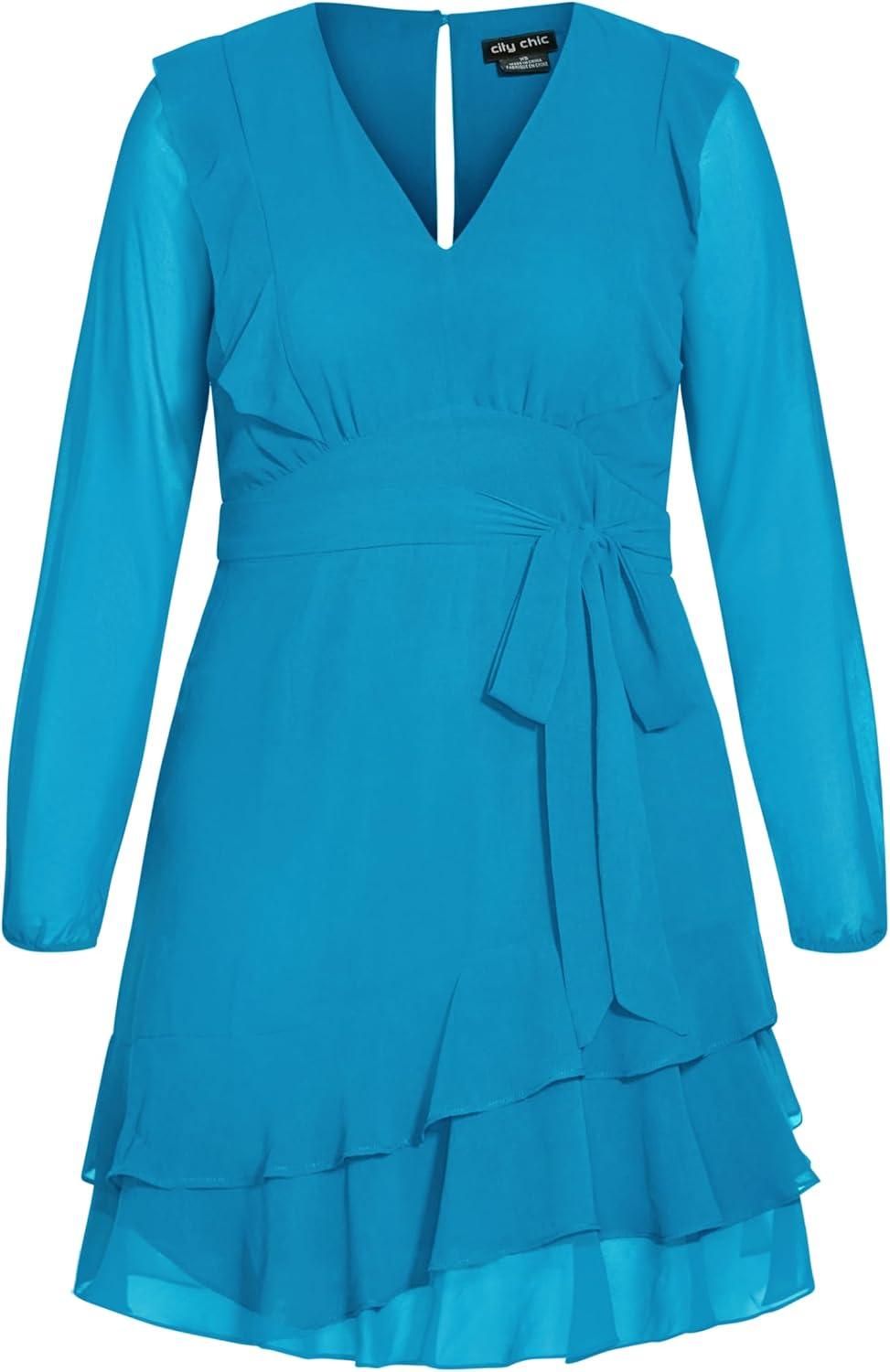 image:imageCity Chic Womens Plus Size Pretty Ruffle DressPeacock