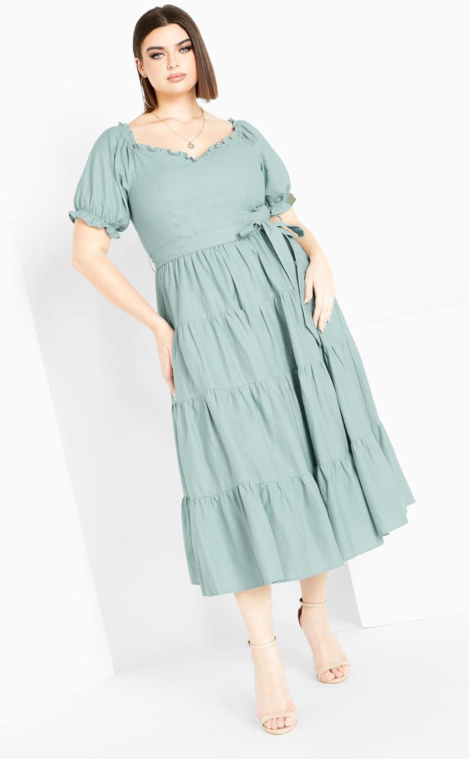 image:imageCity Chic Womens Plus Size Puff Sleeve Maxi DressSeafoam