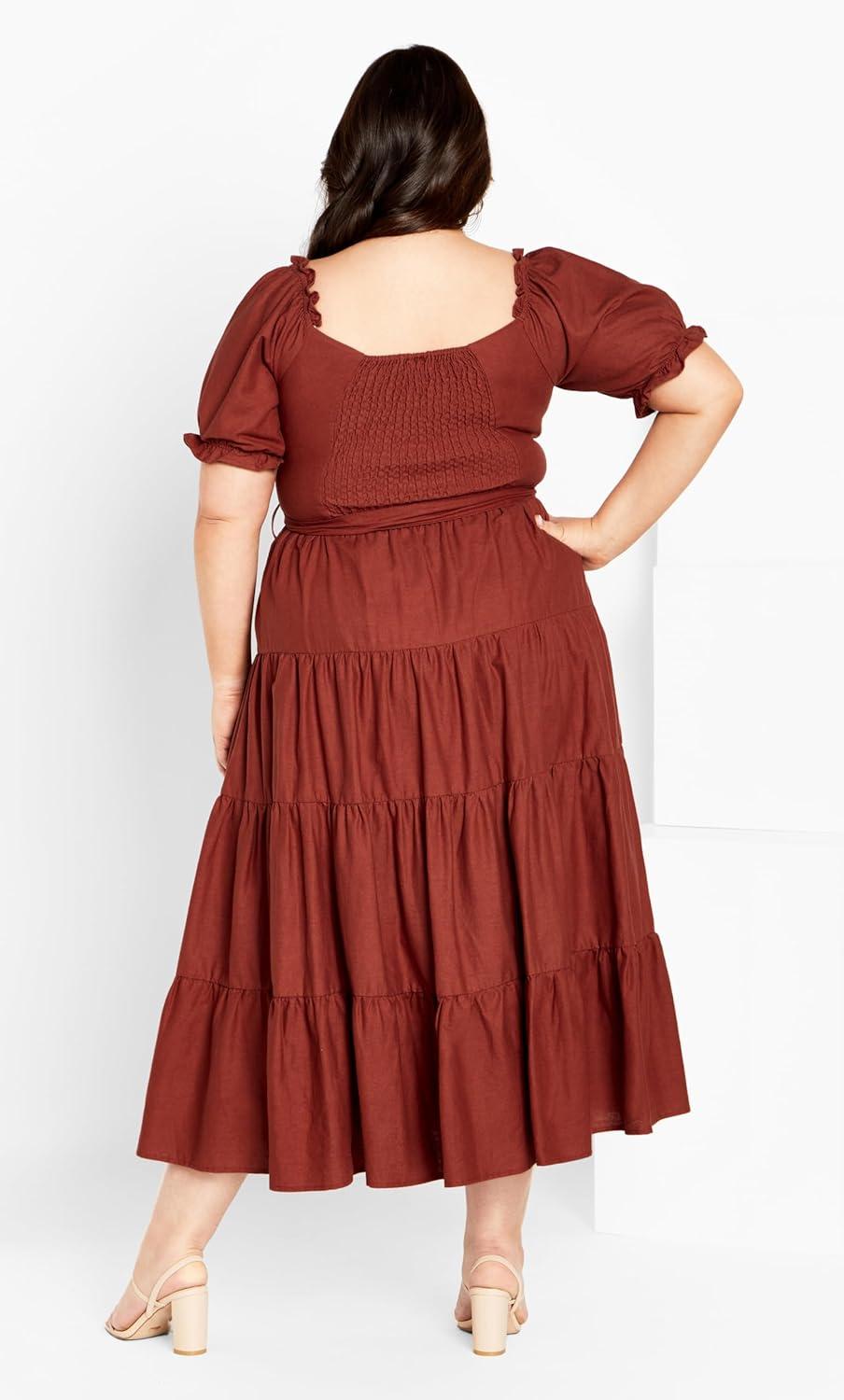 image:imageCity Chic Womens Plus Size Puff Sleeve Maxi DressToffee