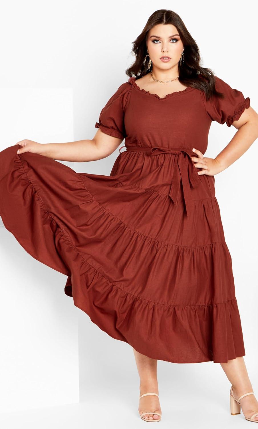 image:imageCity Chic Womens Plus Size Puff Sleeve Maxi DressToffee