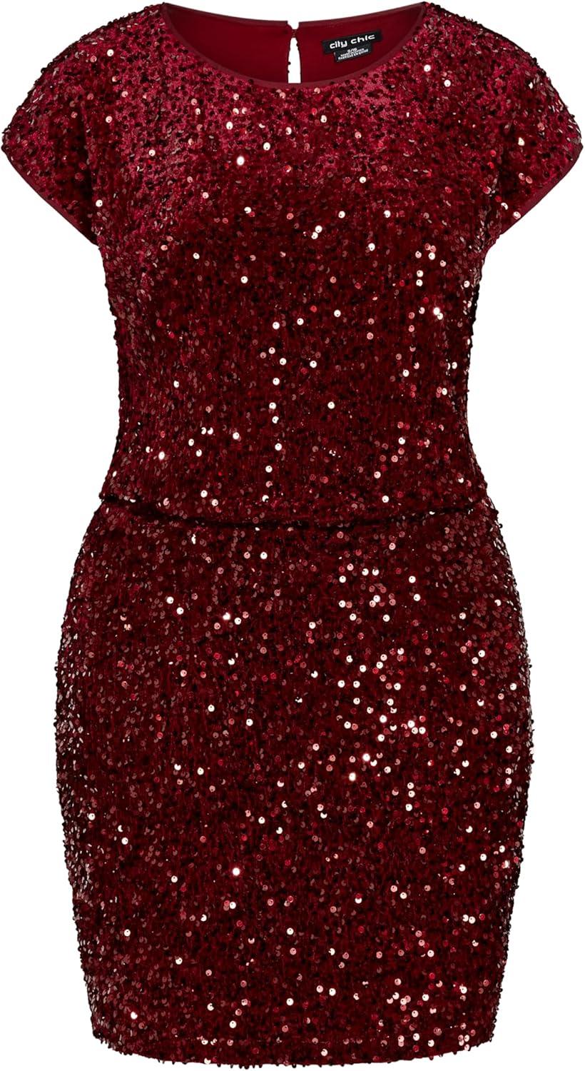 image:imageCity Chic Womens Plus Size Sequin Party DressRuby