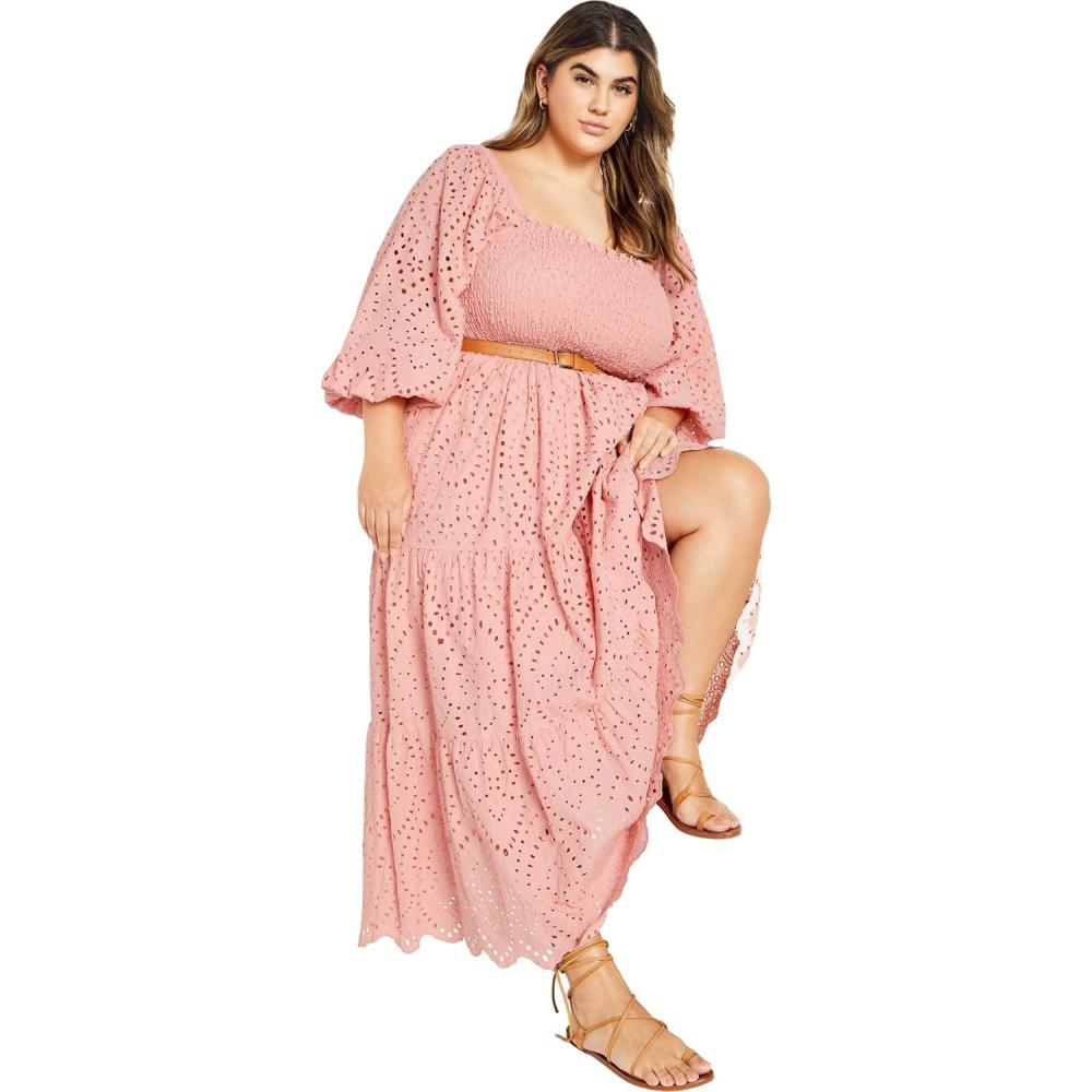 image:imageCity Chic Elbow Sleeve Broderie Plus Size Boho Maxi Dress  BlackBlush