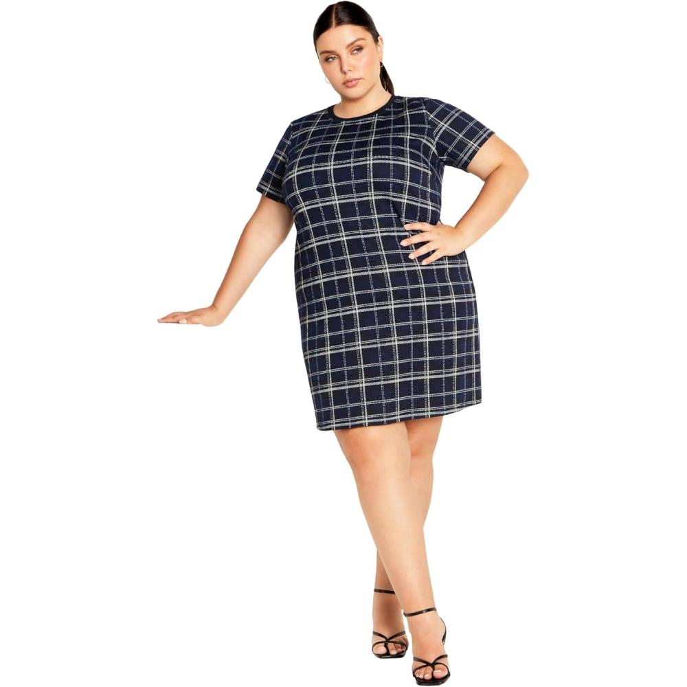 image:imageCity Chic Plus Size Dress Check Love Shift Silhouette Mini DressNavy Check