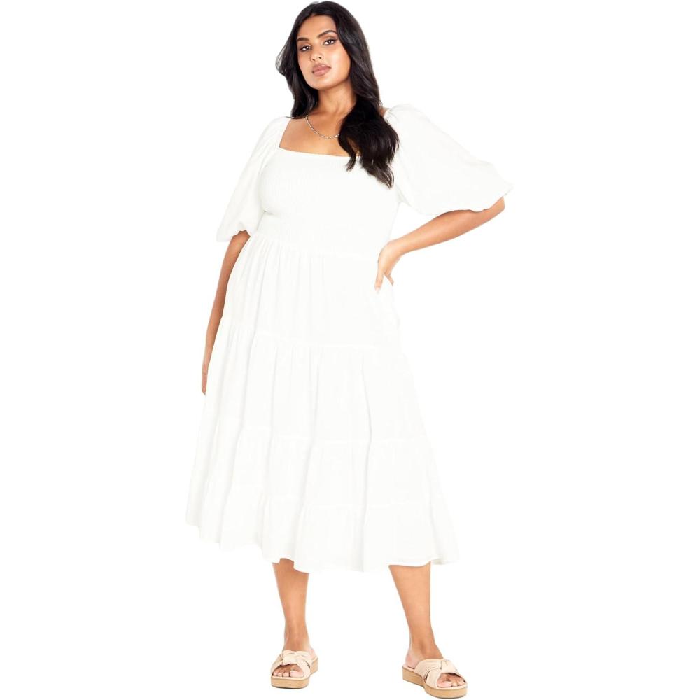 image:imageCity Chic Womens Plus Size Dress Ariella Puff Sleeve TierIvory