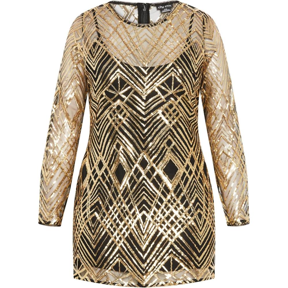 image:imageCity Chic Womens Plus Size Dress  Braylin SequinGold Geo