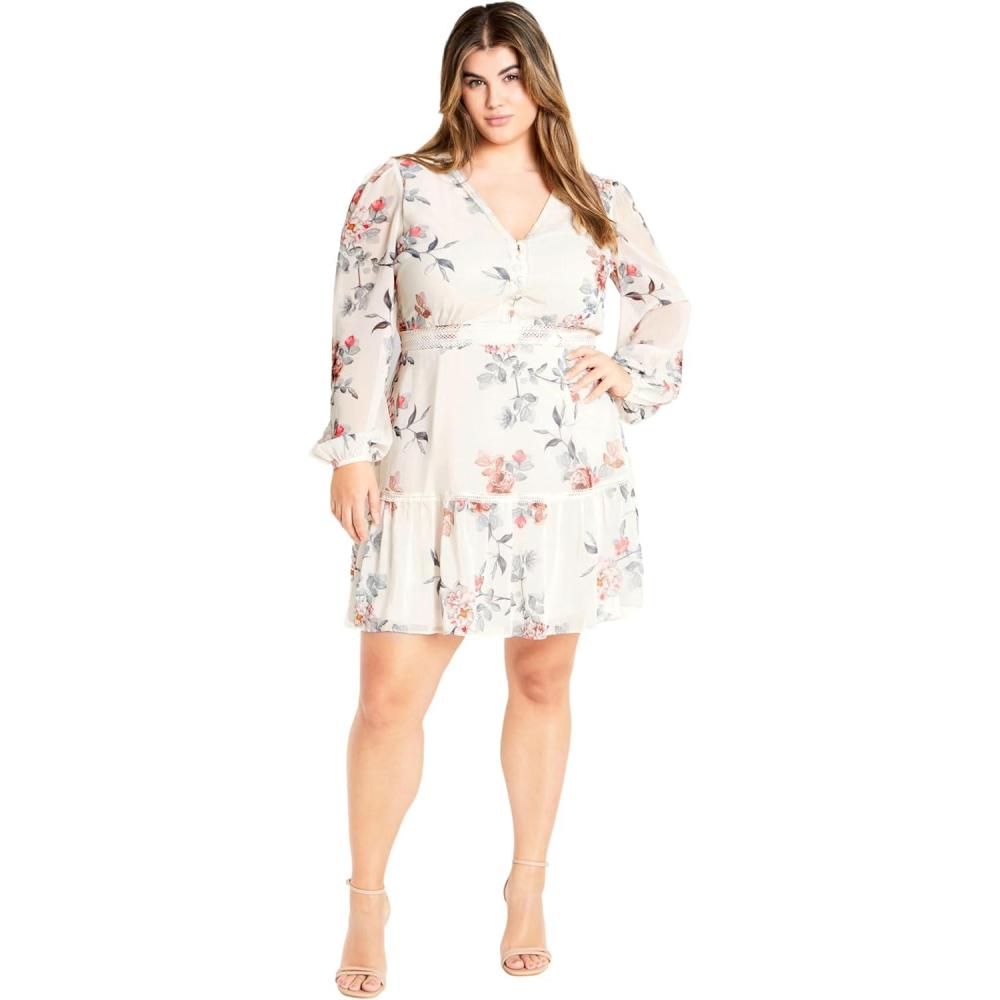 image:imageCity Chic Womens Plus Size Dress Kiki PrintSoft Posie Ivory