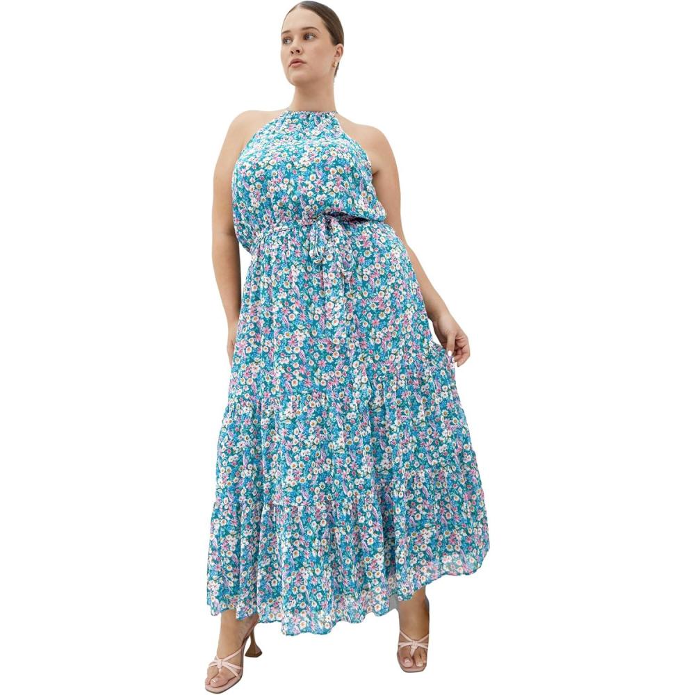 image:imageCity Chic Womens Plus Size Dress  Lidia Print Halter Neck MaxiDitsy Swirl