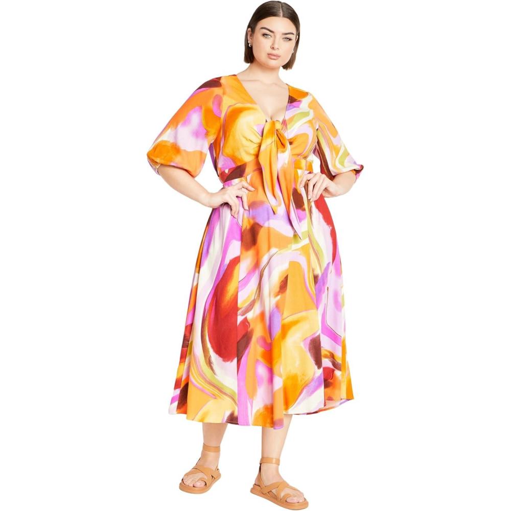 image:imageCity Chic Womens Plus Size Dress Swirl Tie PrintSummer Swirl