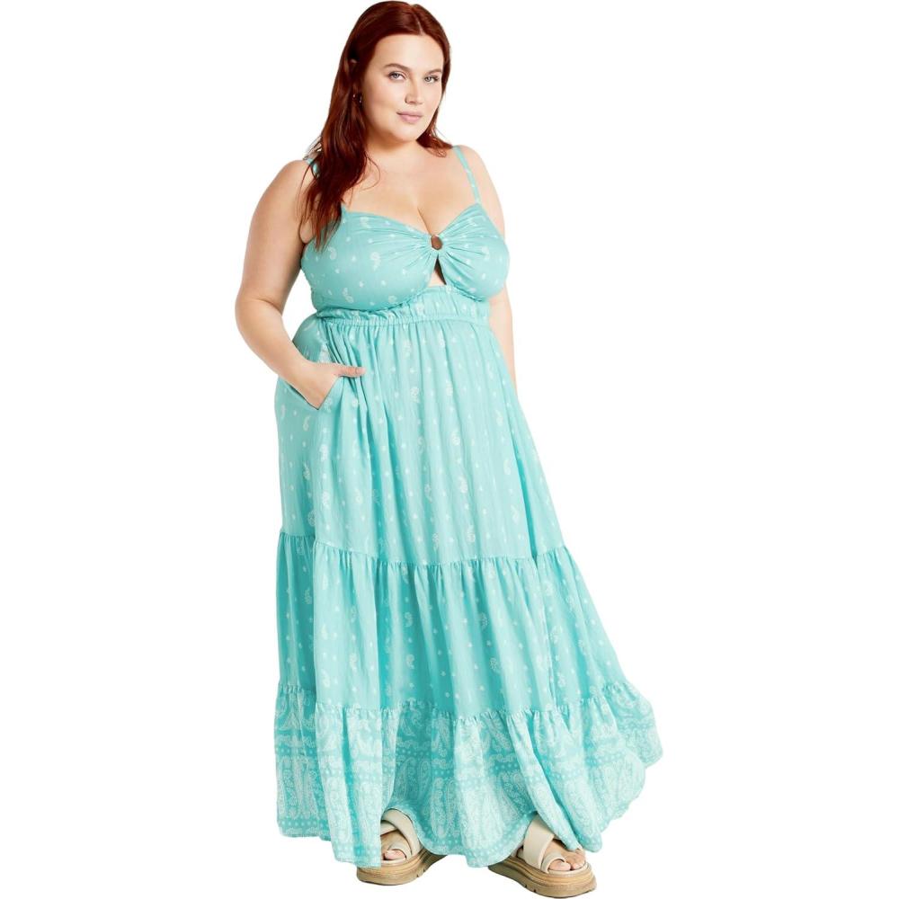 image:imageCity Chic Womens Plus Size Harlow Border Maxi DressPaisley Aqua Sky