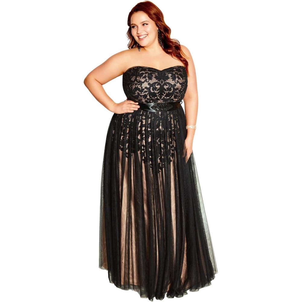 image:imageCity Chic Womens Plus Size Maxi Cocktail Dress  Embroidered TulleBlack