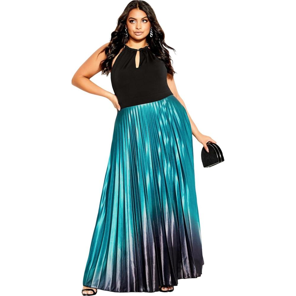 image:imageCity Chic Womens Plus Size Maxi Cocktail Dress  Pleated OmbreBlack