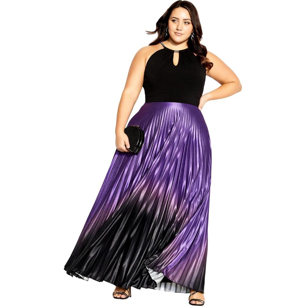 image:imageCity Chic Womens Plus Size Maxi Cocktail Dress  Pleated OmbrePetunia