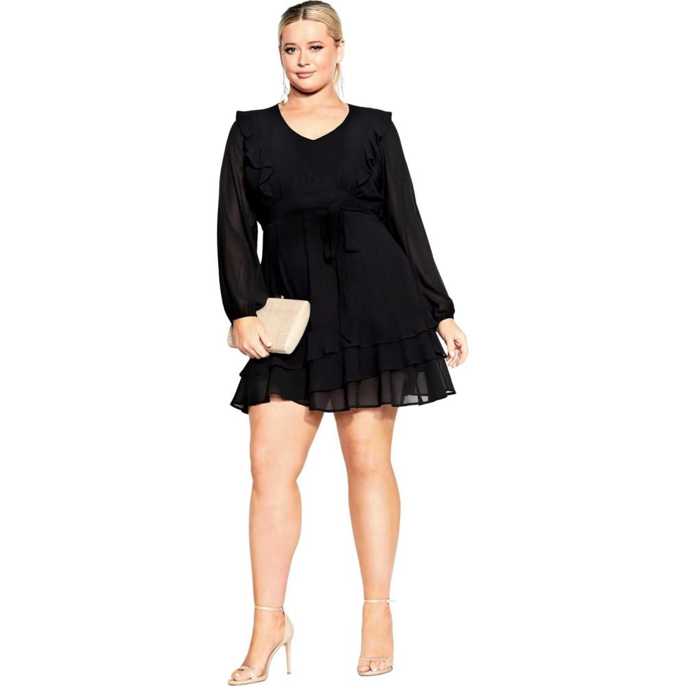 image:imageCity Chic Womens Plus Size Pretty Ruffle DressBlack
